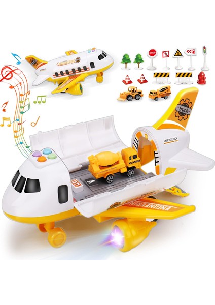 Mini Inşaat Arabaları ile Uçak Oyuncak Helikopter Erkek Çocuk Oyuncakları Hafif Sesli Yürümeye Başlayan Uçak Gemisi Uçak Taşıma Aracı Oyun Seti Havaalanı Kargo Oyuncak Çocuklar Yaş (Yurt Dışından)