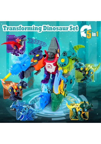 Dinozor 5 In 1 Birleştirici Trafo Robot Oyuncaklar Erkekler Için Ayrılır Robot Aksiyon Figürleri Stem Eğitici Sökme Oyuncaklar Dıy Dinozor Yapı Oyuncak Seti Çocuklar Doğum Günü Hed (Yurt Dışından)