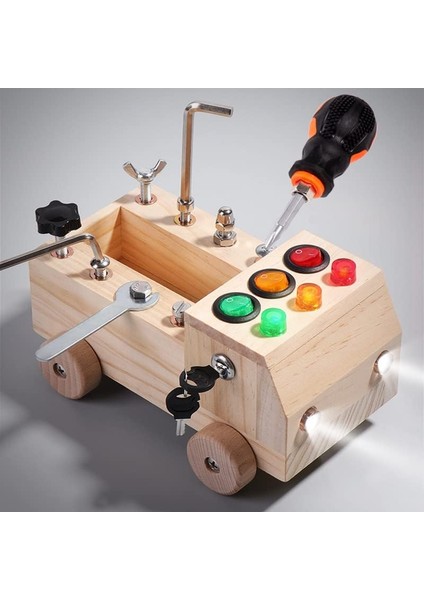 Montessori Araba Tornavida Tahtası Seti, Araba LED Meşgul Kurulu Işık Anahtarı Bebekler Için Montessori Oyuncak, Ahşap Meşgul Kamyon Çocuk Alet Seti, Ince Motor Becerileri Aktivite (Yurt Dışından)