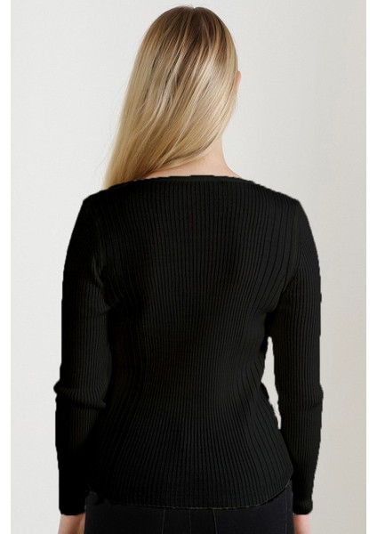 Kadın Siyah V Yaka Triko Kazak fırsatları