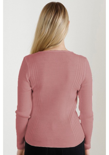 Kadın Gül Kurusu V Yaka Triko Kazak fırsatları