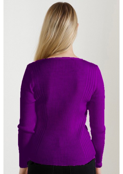 Kadın Mor V Yaka Triko Kazak fırsatları