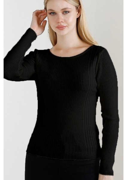 Kadın Siyah Kayık Yaka Triko Kazak fiyatları