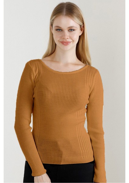 Kadın Kamel Kayık Yaka Triko Kazak fiyatları