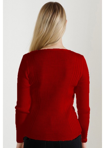 Kadın Kırmızı V Yaka Triko Kazak fırsatları