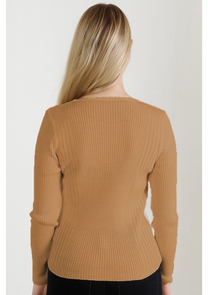 Kadın Kamel V Yaka Triko Kazak fırsatları