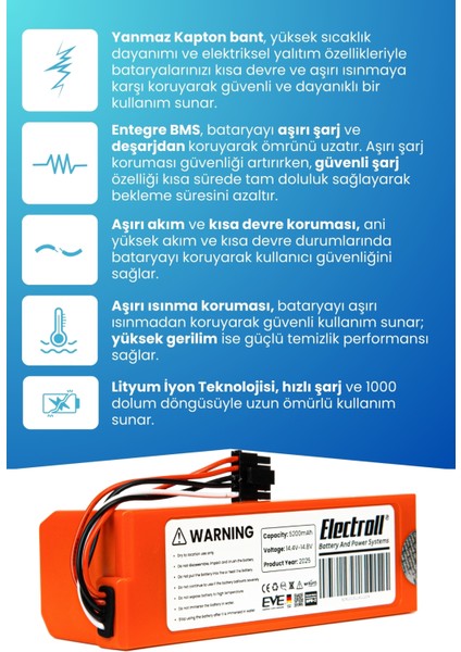 Xiaomi Mop Pro 2 Uyumlu Batarya (ORJİNAL KAPASİTE) 5200mah Robot Süpürge Batarya