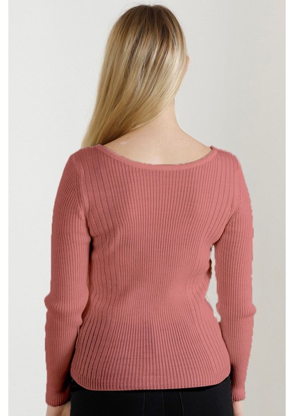 Kadın Gül Kurusu Kayık Yaka Triko Kazak fırsatları