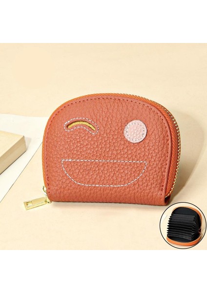 Yeaın Cüzdan Kart Tutucu Yüksek Kaliteli Birinci Katman Sığır Derisi Malzemesi Düz Renk Gülen Yüz Deseni Stili , Turuncu (Yurt Dışından)