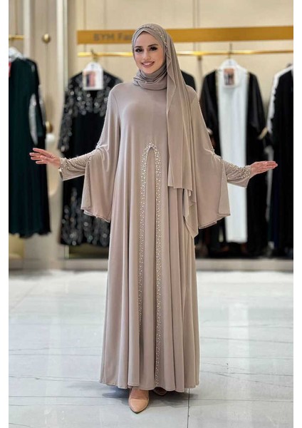 Pelerin, Elbise ve Şal Üçlü Takım 3932 Vizon