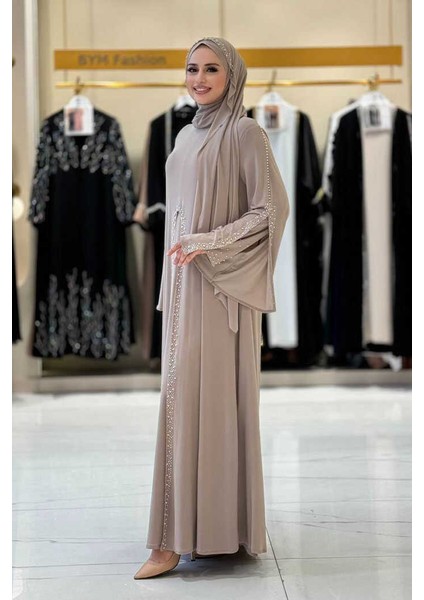 Pelerin, Elbise ve Şal Üçlü Takım 3932 Vizon modelleri