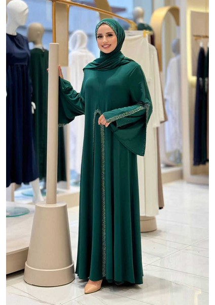 Pelerin, Elbise ve Şal Üçlü Takım 3932 Zümrüt modelleri