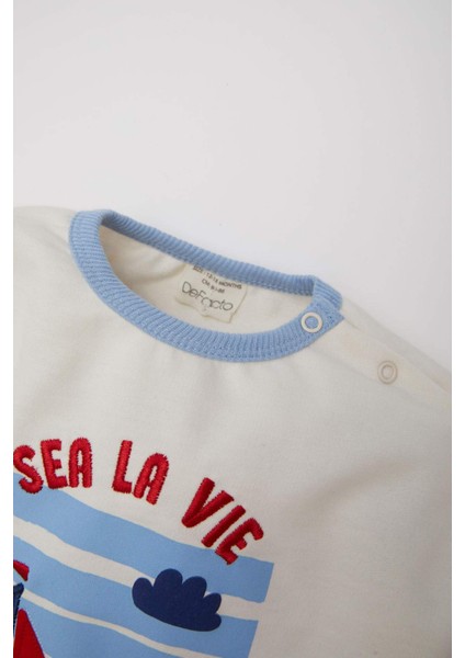 Erkek Bebek 2'li Takım Bisiklet Yaka Baskılı Sweatshirt Çizgili Alt D9088A525SP