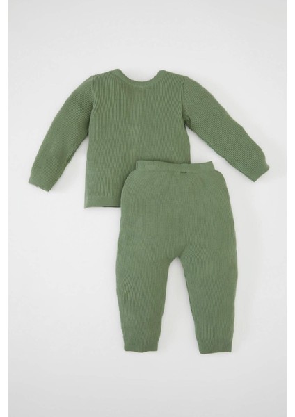 Erkek Bebek 2'li Takım Basic Düz Düğmeli Uzun Kollu Triko Hırka Beli Lastikli Triko Alt C9594A524AU