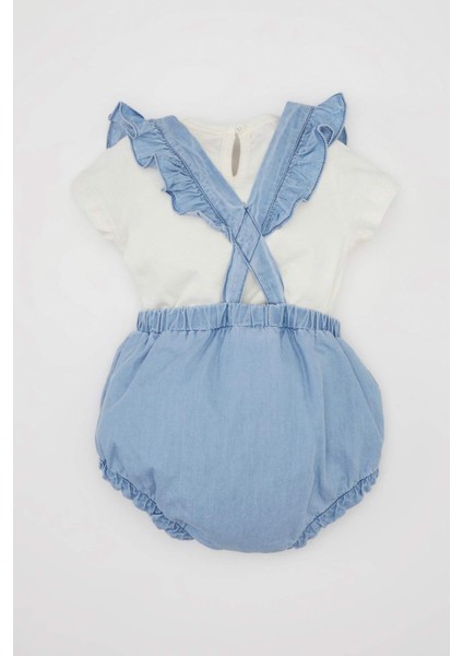 Kız Bebek 2'li Takım Kısa Kollu Tişört Üst Yumuşak Nakışlı Jean Tulum D0790A524HS