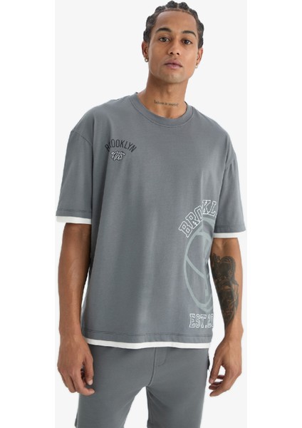 Defactofit Nba Brooklyn Nets Oversize Geniş Kalıp Bisiklet Yaka Sporcu Kısa Kollu TIŞÖRT D8610AX25SP