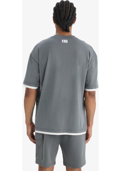Defactofit Nba Brooklyn Nets Oversize Geniş Kalıp Bisiklet Yaka Sporcu Kısa Kollu TIŞÖRT D8610AX25SP