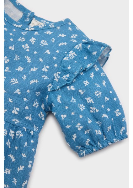 Kız Bebek Desenli Kısa Kollu Flamlı Poplin Elbise E5809A525SP