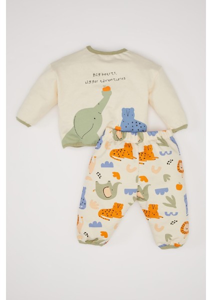 Erkek Bebek 2'li Takım Safari Baskılı Uzun Kollu Sweatshirt Beli Lastikli Eşofman Altı D8707A525SP