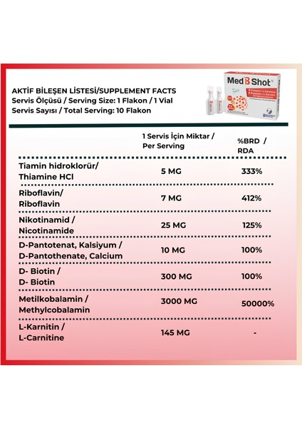 B12 Kompleks Vit. (METİLKOBALAMİN) ,B1 ,B2,B3,B5,B6,B1 ,Biotin ,L Karnitin fiyatları