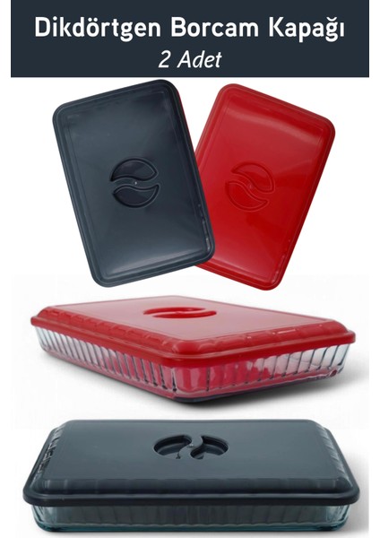 Plastik Borcam Kapağı Dikdörtgen Antrasit Kırmızı 2 Adet