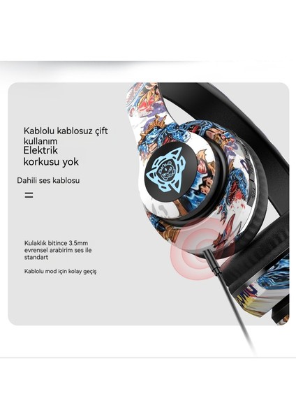 Yeni Ulusal Gelgit Grafiti Baş Üstü Bluetooth Kulaklık (Yurt Dışından)