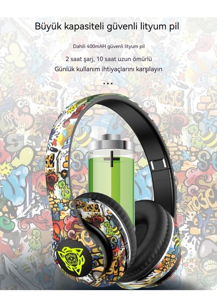 Yeni Ulusal Gelgit Grafiti Baş Üstü Bluetooth Kulaklık (Yurt Dışından)
