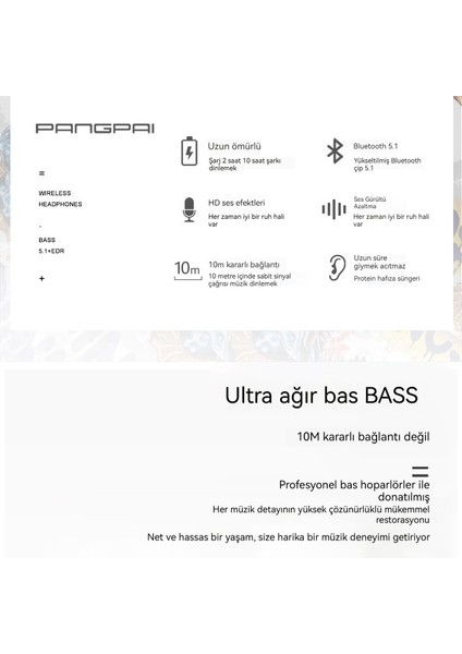 Yeni Ulusal Gelgit Grafiti Baş Üstü Bluetooth Kulaklık (Yurt Dışından)