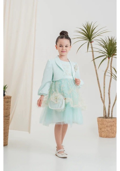 Kız Çocuk Elbise Ceketli Tüllü Çantalı