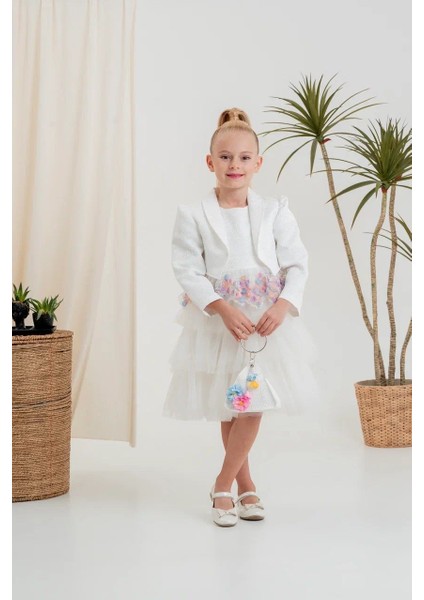 Kız Çocuk Elbise Ceketli Tüllü Çantalı