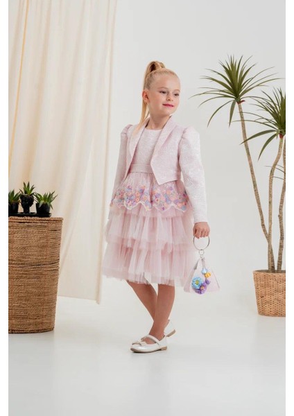 Kız Çocuk Elbise Ceketli Tüllü Çantalı