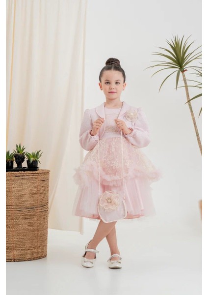 Kız Çocuk Elbise Ceketli Tüllü Çantalı