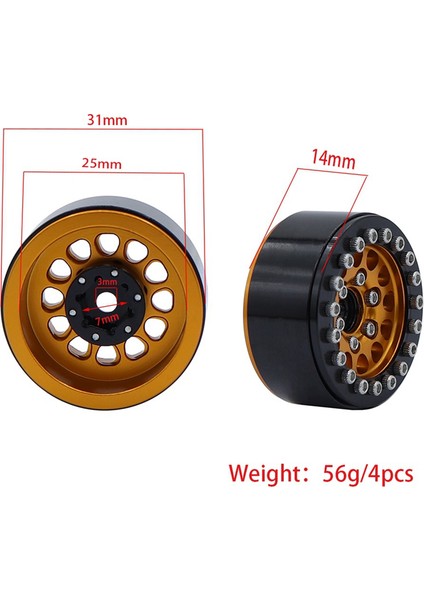 4 Adet 1.0 Inç Metal Beadlock Tekerlek Göbeği Jant,3 (Yurt Dışından)