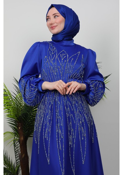 Ikbal Taşlı Saten Abiye Saks