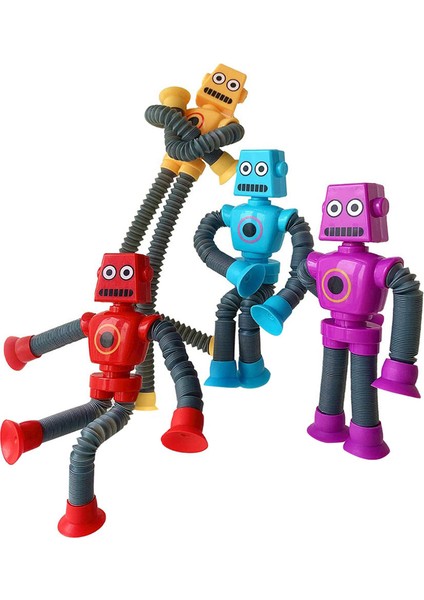 4 Adet Teleskopik Vakumlu Robot Oyuncak Işıksız (Yurt Dışından)