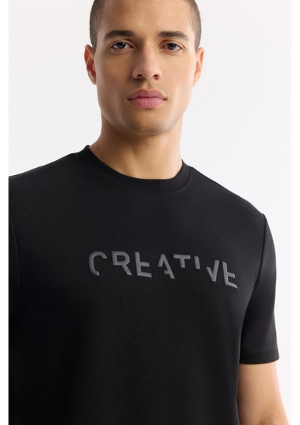 Erkek Siyah Bisiklet Yaka Baskılı Bi-Stretch İnterlok Regular Fit T-Shirt A51Y1131 fırsatları