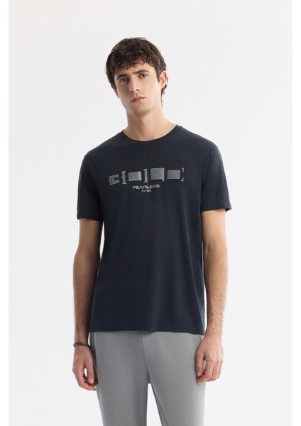 Erkek Antrasit Bisiklet Yaka Baskılı Shoft Touch Flamlı T-Shirt A51Y1138