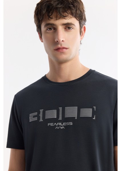 Erkek Antrasit Bisiklet Yaka Baskılı Shoft Touch Flamlı T-Shirt A51Y1138