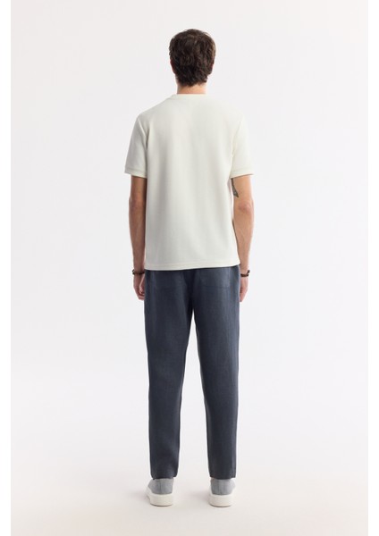 Erkek Ekru Bisiklet Yaka Pamuklu Jakarlı Elastan T-shirt A51y1012