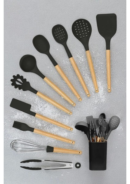 Ahşap Saplı Silikon Uçlu Spatula Yemek Pişirme Seti 10 'lu
