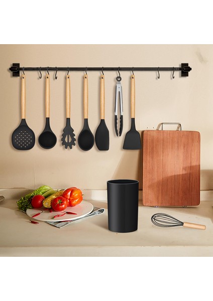Ahşap Saplı Silikon Uçlu Spatula Yemek Pişirme Seti 10 'lu