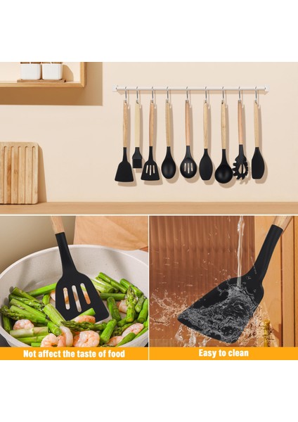Ahşap Saplı Silikon Uçlu Spatula Yemek Pişirme Seti 10 'lu