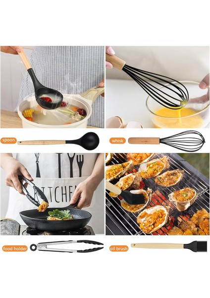Ahşap Saplı Silikon Uçlu Spatula Yemek Pişirme Seti 10 'lu