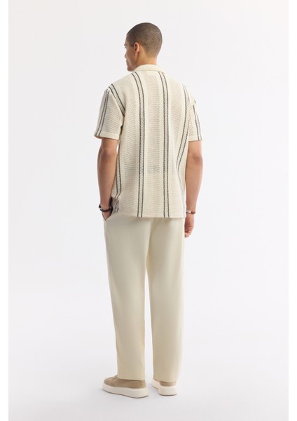 Erkek Bej Apaj Yaka Çizgili Pamuklu Kısa Kol Comfort Fit Gömlek A51Y2071 fırsatları