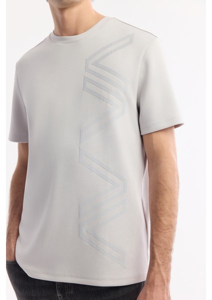 Erkek Gri Bisiklet Yaka Puff Print T-shirt A51y1004