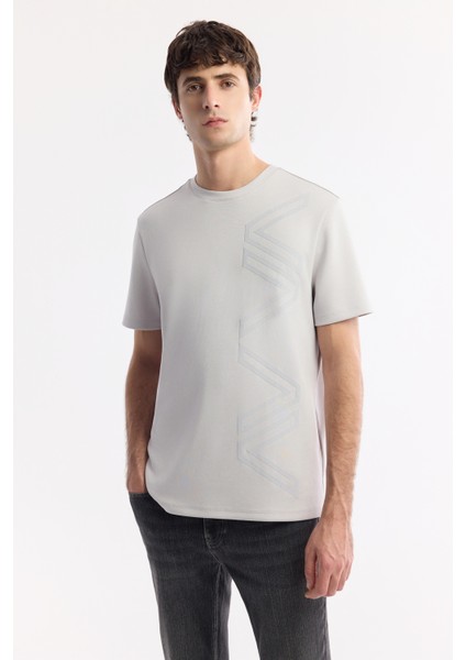Erkek Gri Bisiklet Yaka Puff Print T-shirt A51y1004
