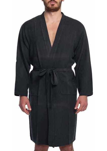 Bala Sultan Taşlama Kimono Yaka Bornoz Siyah