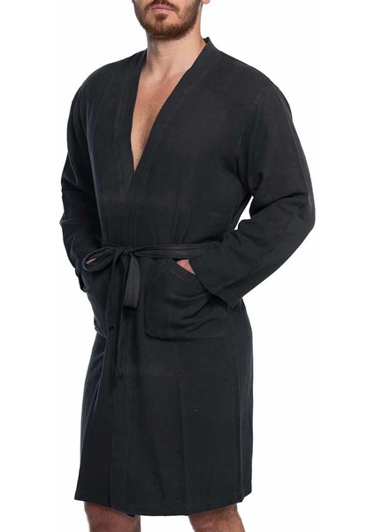 Bala Sultan Taşlama Kimono Yaka Bornoz Siyah