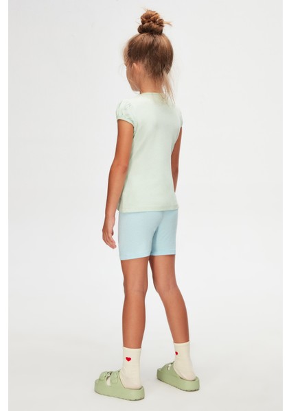 Soft Yeşil Basic Kız Çocuk Sıfır Yaka Karpuz Kol Tişört fırsatları