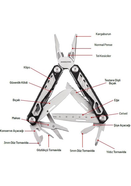 Multi Tool 15 Fonksiyonlu Çok Amaçlı El Aleti 155 mm fiyatları